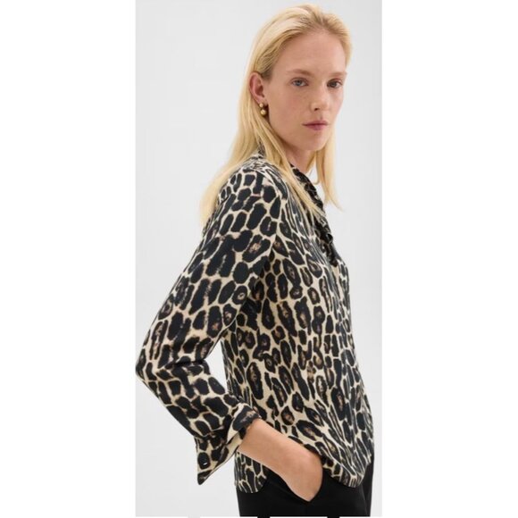 Theory Straight Shirt in Recycled Leopard Print Georgette XS Petite - Picture 12 of 16
